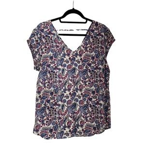 DR2 Paisley Print V-Neck Top M